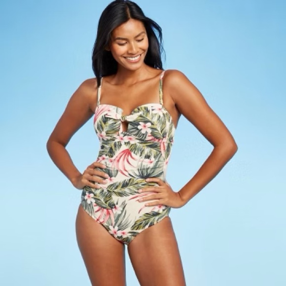 Kona Sol Tropical Print One Piece Swimsuit size M